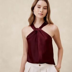NWT Banana Republic Satin Twist-Neck Tank Top - Burgundy